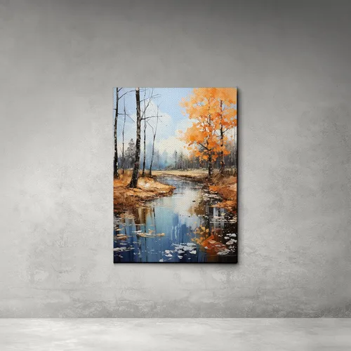 Vista 4 de Golden Tranquility, Captivating Forest Sunset, Canvas Print Embracing Autumn's Beauty with Blue Skies, Fall Trees, and Nature's Splendor, Canvas