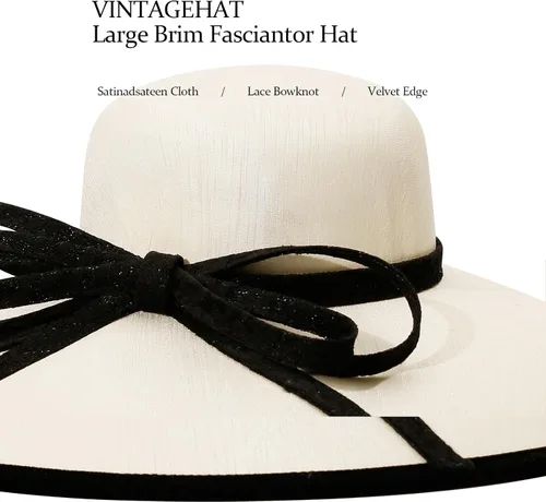 Vista 4 de VINTAGEHAT Celebrity Kentucky Derby Fascinators - Large Brim Hepburn Hats Lace Bowknot Cloche Church Hats for Women