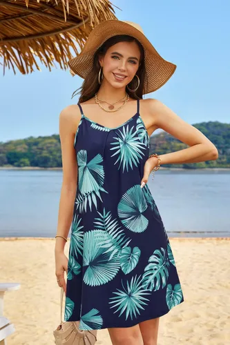 Vista 2 de ULTRANICE - Minivestido para mujer de estilo casual, con estampado floral, cuello en V, tirantes delgados y espalda descubierta para el verano