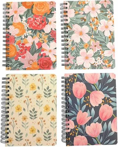 Vista 2 de ALIMITOPIA Paquete de 4 Cuadernos en Espiral A6, Diario de Cuaderno con Espiral de Alambre Rayado para Bocetos, Bloc de Notas, Diario, Planificador
