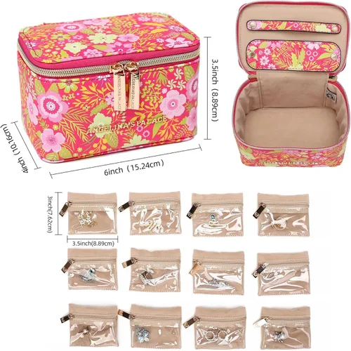 Vista 3 de Angelina's Palace Jewelry Organizer Case Bridesmaid Gifts Travel Bag Vegan Leather Box for Necklace Earring Bracelet Ring(blossom fuschia)