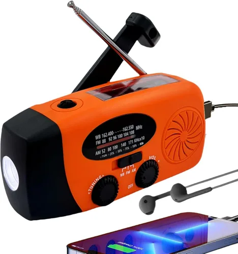 Vista 12 de Radio meteorológica de emergencia con manivela de emergencia de 18500mWh/5000mAh, radios solares iRonsnow NOAA/FM/AM, radio de supervivencia Rojo