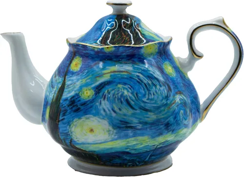 Vista 8 de Tetera de 30 oz de Van Gogh Pinturas de porcelana china hueso Tetera de té suelto Diseño floral Vintage Tetera de cerámica estilo europeo para café