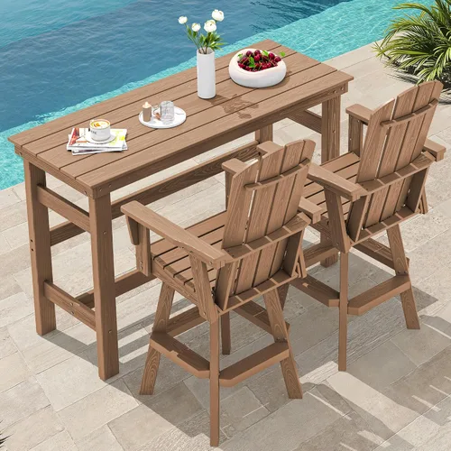 Vista 12 de SERWALL Silla de bar Adirondack giratoria de HDPE, taburetes de bar giratorios para exteriores, silla Adirondack de balcón para bistro, piscina