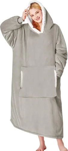 Vista 34 de yescool - Cobija con capucha, sudadera de franela de forro polar sherpa para adultos, mujeres y hombres, talla única