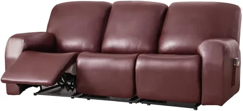 Vista 25 de Vctops - Funda elástica de 6 piezas para sofá biplaza reclinable, de cuero sintético impermeable, protector de muebles antideslizante con borde Negro