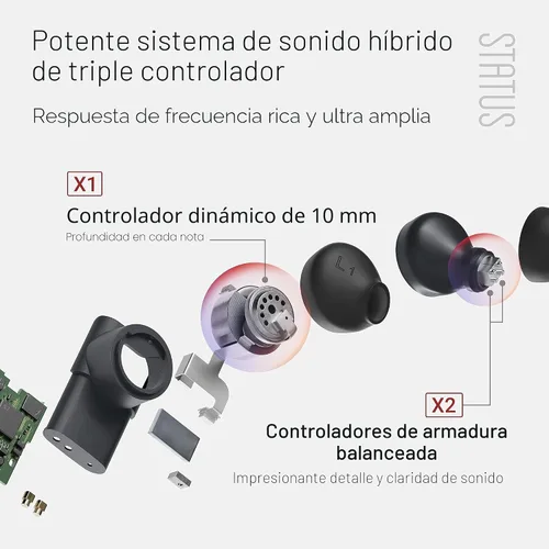 Vista 4 de Status Between 3ANC Onyx - Auriculares inalámbricos True con cancelación activa de ruido, color negro, iPhone y Android ANC, auriculares