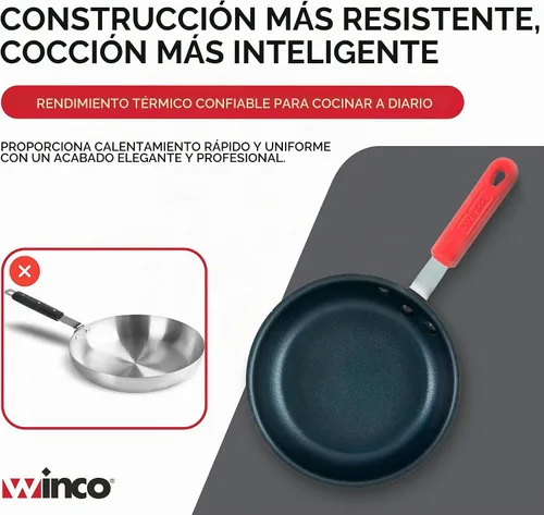 Vista 7 de Winco - Sartén/Sartén de aluminio de grado comercial, acabado antiadherente con mango de toque frío, 8 pulgadas