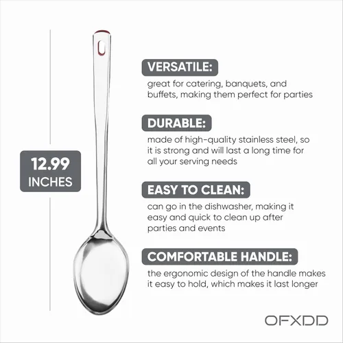 Vista 2 de Cuchara de servir buffet – Paquete de 6 – Cucharas de acero inoxidable – Cuchara de cocina de mango largo de metal