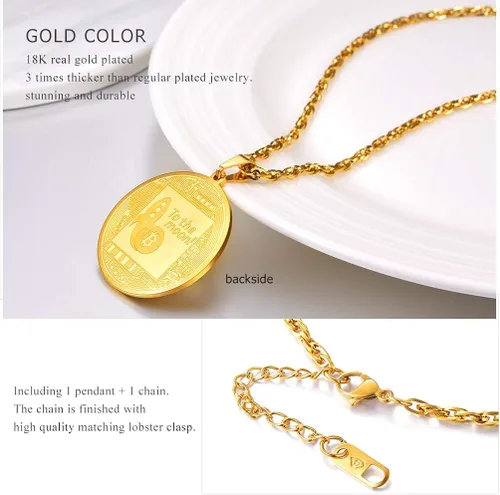Vista 5 de PROSTEEL Bitcoin - Collar con colgante digital de criptomonedas criptomonedas dinero mundial collar de Bitcoin Simbol regalo para élella