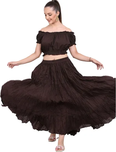 Vista 9 de Wevez Falda de algodón para mujer de danza del vientre de 12 yardas (café)