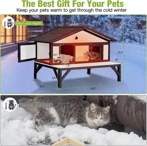 Vista 6 de GUTINNEEN Casa climatizada para gatos al aire libre para exteriores, resistente a la intemperie, aislada, refugio para gatos para invierno