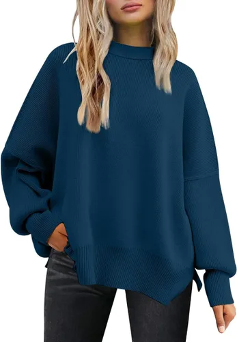 Vista 149 de Lillusory - Suéter extragrande con mangas de murciélago y cuello redondo para mujer, prenda moderna de otoño de tejido de punto sin botones