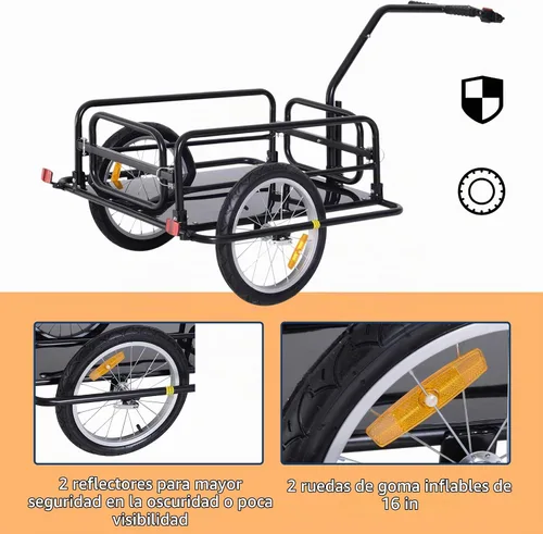 Vista 5 de Aosom Remolque de carga para bicicleta, remolque de bicicleta, carrito de bicicleta de alta resistencia, almacenamiento compacto plegable