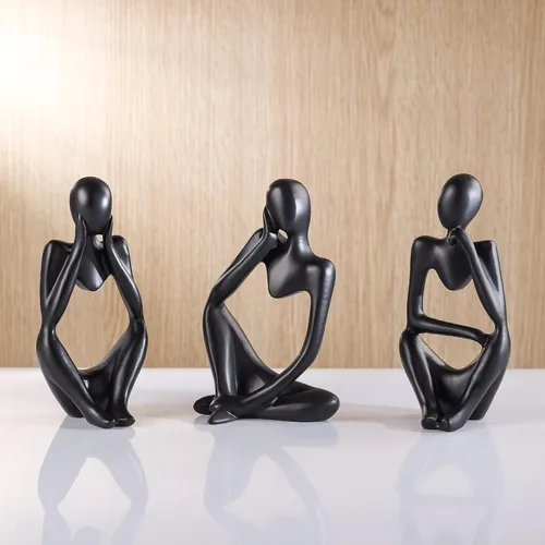 Vista 2 de BMLCGJ Estatua del pensador dorada, escultura de arte abstracto decorativa, figuras coleccionables de resina dorada para decoración del hogar, sala