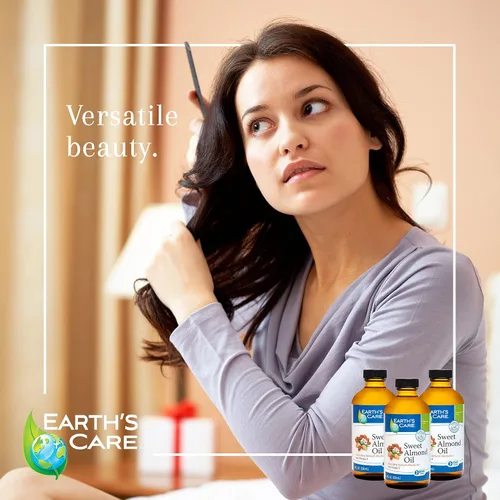 Vista 4 de Earth's Care Aceite de almendras dulces - Aceite de almendras prensadas con expulsor para piel y cabello, botella de vidrio, sin perfume, 8 onzas