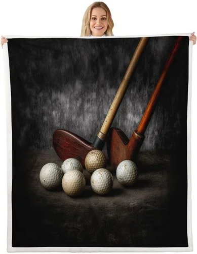 Vista 9 de Golf Printed Bed Blanket,Golf Club Lovers Blankets for Couch or Bed,Sports Theme Ball Game Fleece Blanket Soft Warm,Black Bedding for Kids Adults