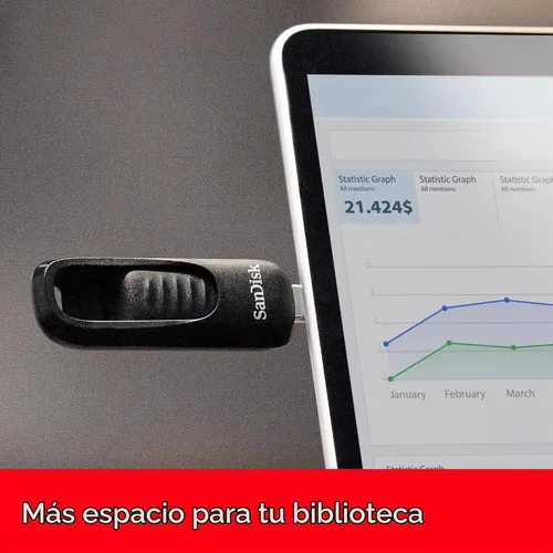 Vista 3 de SanDisk Unidad flash USB tipo C Ultra Slider de 64 GB - Hasta 300 MB/s, USB 3.2 Gen 1, conector retráctil - SDCZ480-064G-G46