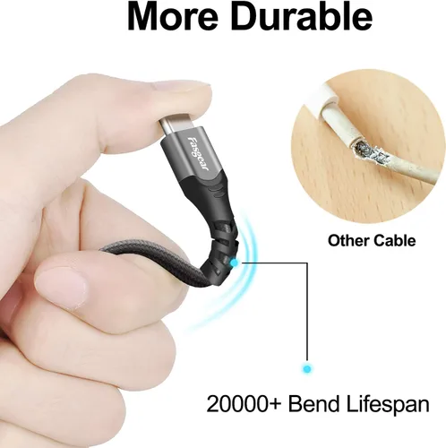 Vista 3 de Fasgear Cable USB tipo C de 10 pies de carga rápida 3A de nailon trenzado largo USB A a USB C, cable de carga compatible con controlador PS5/Samsung