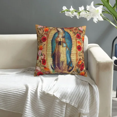 Vista 4 de Fundas de almohada de Nuestra Señora de Guadalupe Virgen María de Navidad, funda de almohada cuadrada novedosa decorativa para el hogar, dormitorio