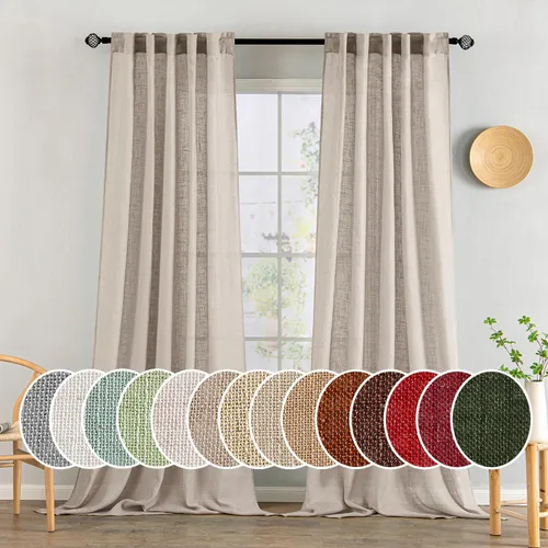Vista 39 de MIULEE - Cortinas semitraslúcidas suaves y gruesas con textura de lino para cocina y ventana de baño, con trabilla trasera y bolsillo para Blanco