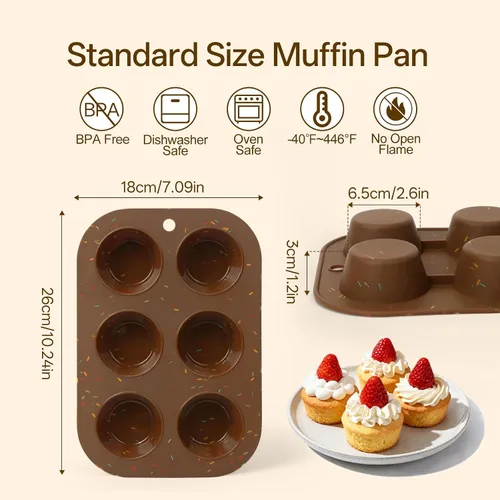 Vista 3 de Juego de 2 moldes de silicona para magdalenas para hornear, molde de cupcake antiadherente de tamaño regular, molde de muffin de silicona de 6 tazas