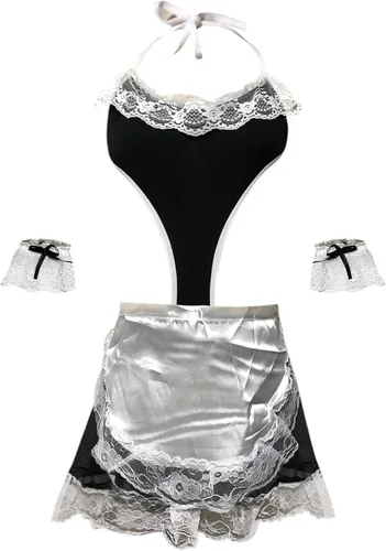 Vista 6 de Conjunto de lencería sexy para mujer con ribete de encaje y gargantilla A119