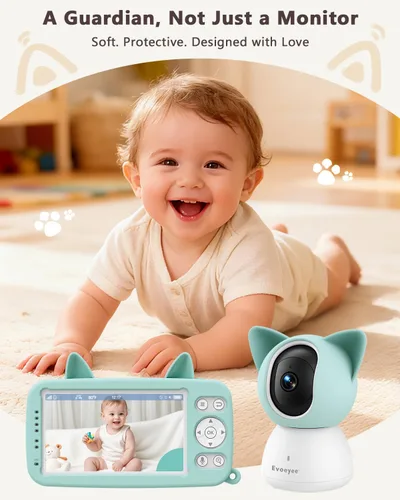 Vista 4 de Monitor inteligente para bebés con cámara PTZ FHD 1080P, pantalla Azul
