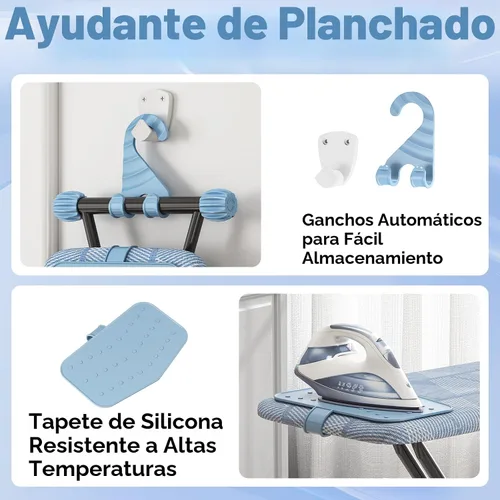 Vista 6 de KINGBOARD Tabla de planchar, tabla de planchar compacta con alfombrilla de silicona para plancha, cubierta resistente al calor, 7 alturas
