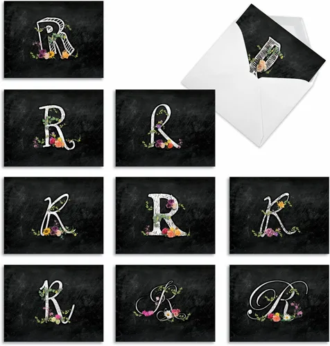 Vista 10 de The Best Card Company - 10 tarjetas de notas en blanco surtidas de letra B inicial, papelería personal con monograma floral con sobres, caja a