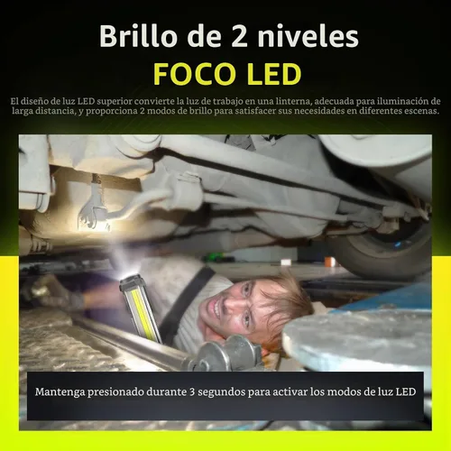 Vista 6 de WARSUN - Luz LED COB recargable, luz magnética para manos libres con gancho, impermeable IPX4 para reparación de garaje, regalos para hombres