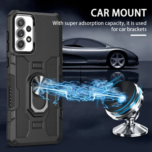 Vista 5 de Funda para Galaxy A52 4G/5G/Samsung A52S SM-A526U con protector de pantalla de vidrio templado, protección resistente, anillo de metal, cubierta