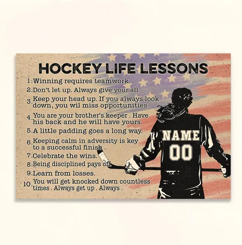 Vista 15 de Póster personalizado para jugador, hockey, motivacional, deportes, adolescentes, niños, lecciones de vida, bandera vintage, regalos de hockey