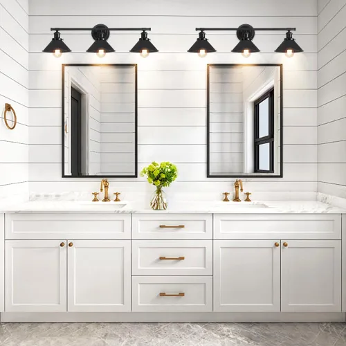 Vista 7 de TOULMJ Lámparas de tocador de baño, luces de tocador de granja, 3 lámparas de baño sobre espejo de pared con pantalla de metal, luces de tocador
