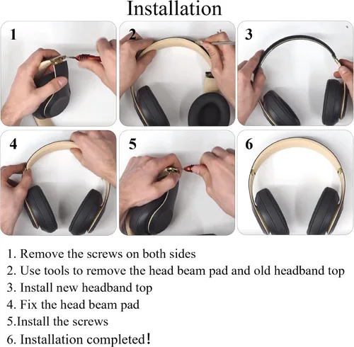 Vista 8 de Repuesto de diadema y bisagra para auriculares Beats Studio Pro, kit de reparación de accesorios duraderos (negro)