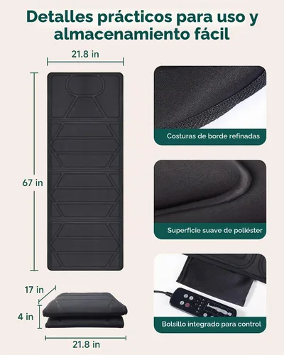 Vista 6 de Snailax Alfombrilla de masaje de cuerpo completo con calor, almohadilla de a. Negro