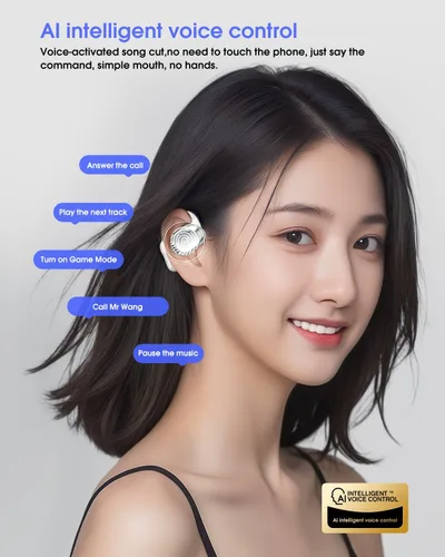 Vista 5 de Auriculares de traducción inalámbricos Bluetooth, intérprete en tiempo real, traductor de idiomas, auriculares con aplicación sin suscripción