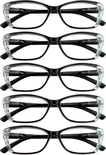 Vista 9 de VisionGlobal 5 Pairs Reading Glasses with Spring Hinge, Blue Light Blocking Glasses for Women/Men