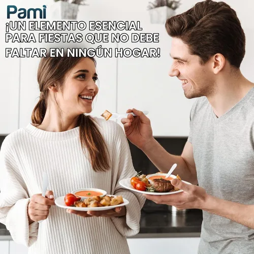 Vista 4 de PAMI Juego de cubiertos de plástico blanco resistente, 48 piezas (16 tenedores, cuchillos, cucharaditas), utensilios de plástico blanco de un solo