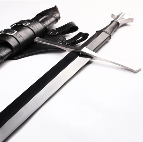 Vista 5 de SV Espada medieval occidental, espada real templada hecha a mano de espiga completa, acero al manganeso afilado de 50.4 pulgadas, exhibición