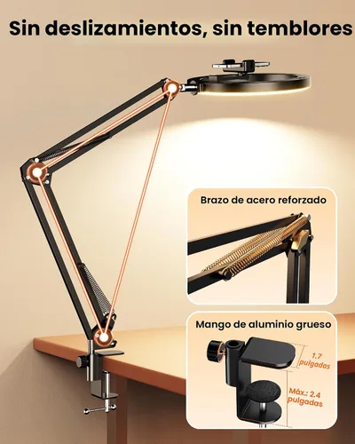 Vista 8 de Soporte de Montaje de Teléfono con Cámara Aérea y Anillo de Luz Mejorado para Escritorio, Evershop Luz para Selfie de 10" con Trípode para iPhone