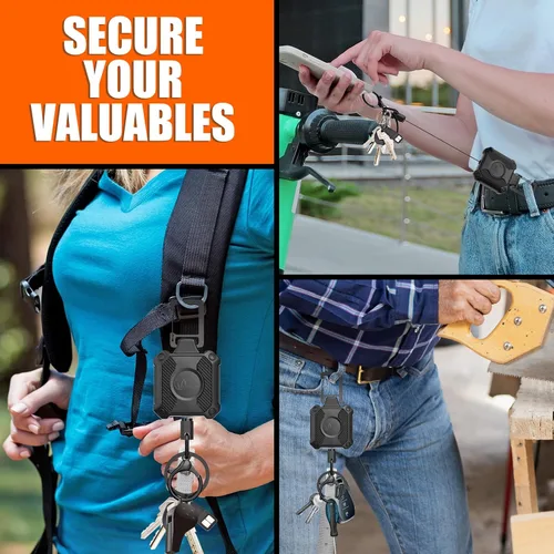 Vista 6 de Llavero retráctil resistente con bloqueo de intervalos, clip para tarjetas de identificación, carrete de insignia con cordón Dyneema Negro-1 paquete