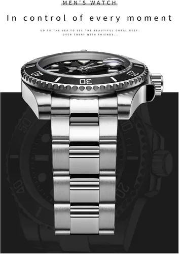 Vista 4 de TIME WARRIOR Reloj automático de buceo de 656.2ft, movimiento NH-35, cristal de zafiro, bisel verde, Submariner Pro Diver, luminoso., Verde, Sellos