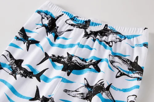 Vista 5 de Pijama de dos piezas para niños pequeños con dinosaurio que brilla en la oscuridad, 100 % de algodón ropa de tiburón para dormir tamaño 2-10T