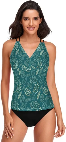 Vista 2 de Tops tankini con estampado floral para mujer, trajes de baño con cuello en V