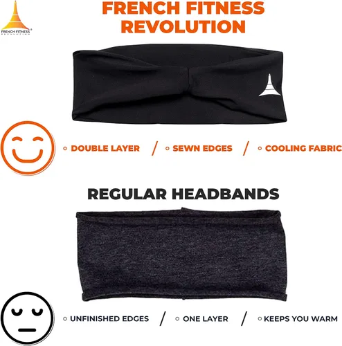 Vista 7 de French Fitness Revolution - Diadema deportiva elástica para hombres y mujeres - Banda para el sudor para chicos para correr, ciclismo, baloncesto