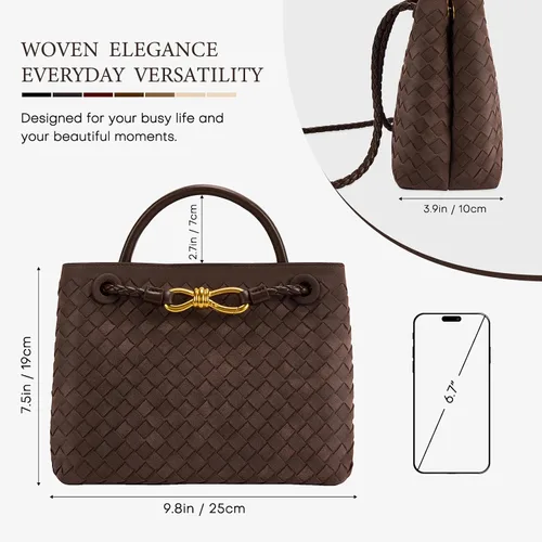 Vista 4 de Woven Tote Bag for Women Leather Shoulder Handbag Designer Top Handle Purses
