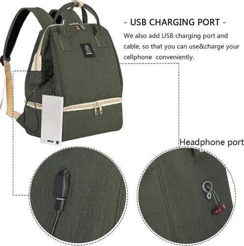 Vista 5 de Mochila para extractor de leche, bolsa enfriadora y resistente a la humedad, doble capa para madre, mochila de trabajo al aire libre con puerto