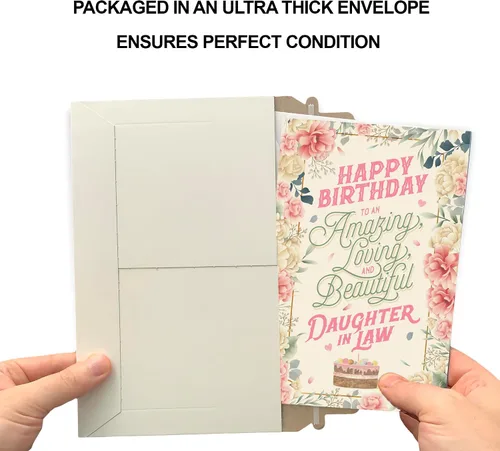 Vista 5 de Prime Greetings Tarjeta de cumpleaños para nuera, hecha en Estados Unidos, ecológica, cartulina gruesa con sobre premium de 5 x 7.75 pulgadas