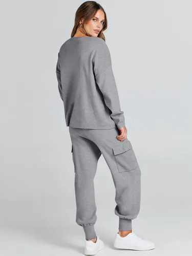 Vista 4 de Caracilia Conjunto de dos piezas para mujer, suéter de punto de manga larga y pantalones deportivos tipo cargo